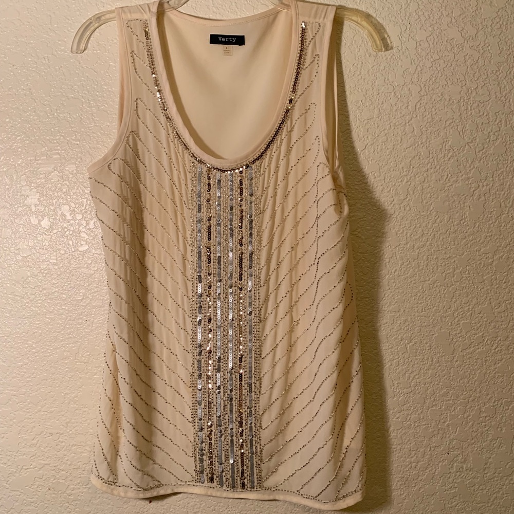 Verty Shear Cream Tank Top w/ Beaded Pattern